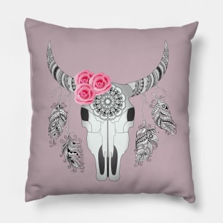 cow skull with roses Pillow