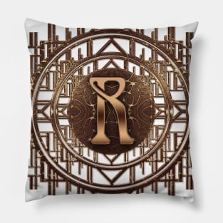 r letter monogram vintage art nouveau style in antique gold Pillow