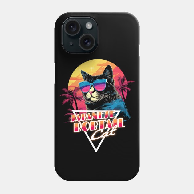 Retro Wave Japanese Bobtail Cat Miami Shirt Phone Case by Miami Neon Designs