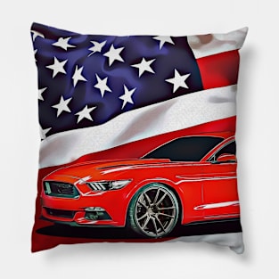 Ford Mustang and The American Flag Pillow