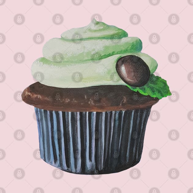 Mint Chocolate Cupcake Painting (no background) by EmilyBickell