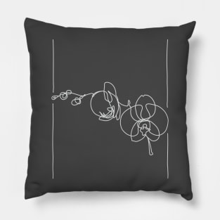 Orchid Flowers Line Drawing - White Pillow