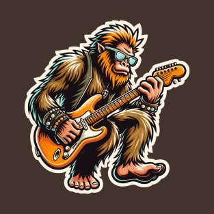 Bigfoot Playing Guitar Sasquatch Rocks T-Shirt