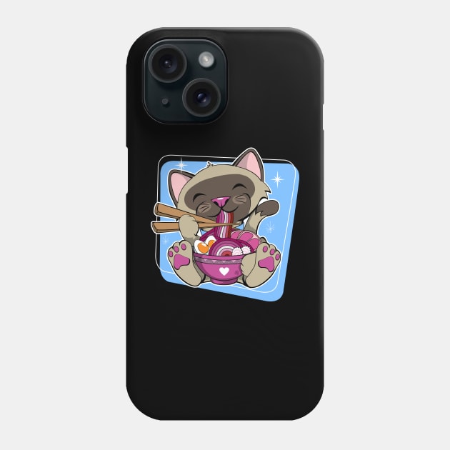 Cat Eating Ramen Lesbian Pride Phone Case by CuddleswithCatsArt