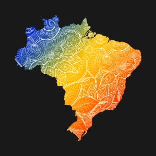 Colorful mandala art map of Brazil with text in blue, yellow, and red T-Shirt