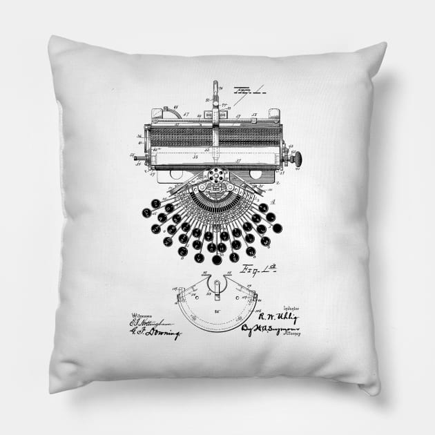 TYPEWRITER VINTAGE PATENT DRAWING Pillow by skstring