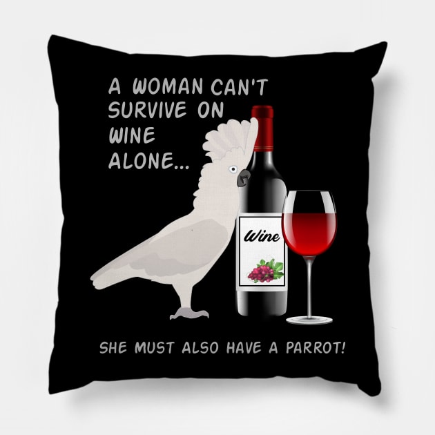 Umbrella Cockatoo Parrot Wine Loving Drinking Pillow by Einstein Parrot