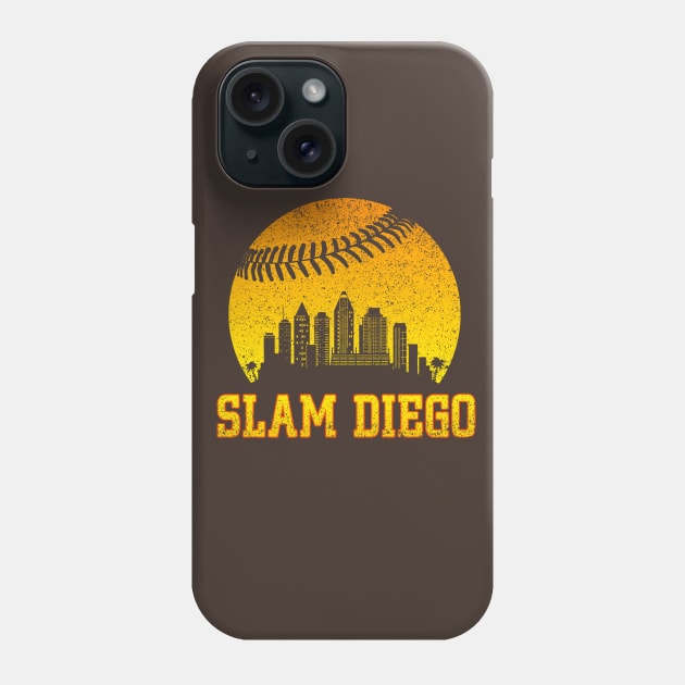 San Diego Vintage City Skyline Baseball Slam Diego Gameday Phone Case by Hong Lien 