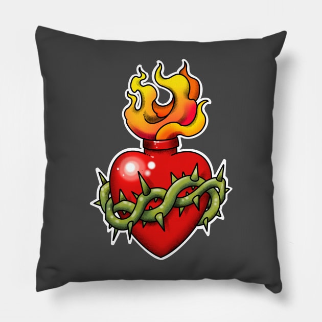 sacred heart tattoo style Pillow by weilertsen