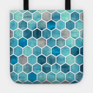 Blue Ink - Watercolor hexagon pattern Tote