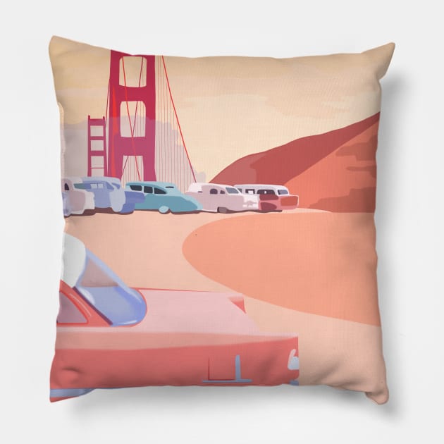 Vintage Golden Gate Bridge Pillow by Mimie20