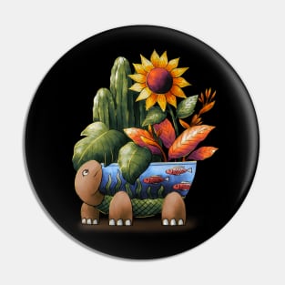 Moving Turtle and Flower Pin