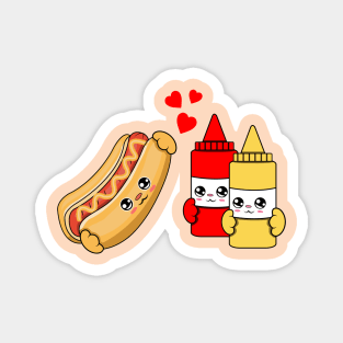 All i need is hot dogs ketchup and mustard, Kawaii hot dogs ketchup and mustard cartoon. Magnet