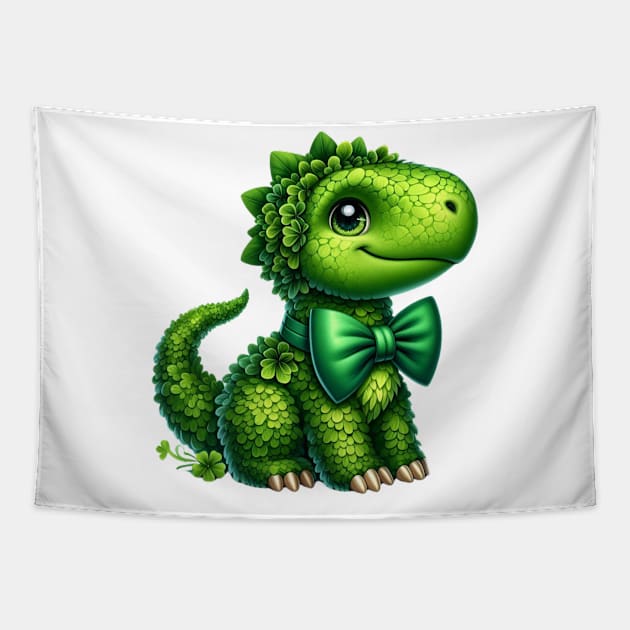 Clover Dino St Patricks Day Tapestry by Chromatic Fusion Studio