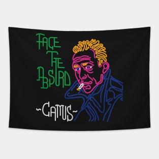 STYLIZED LINE ART CAMUS - FACE THE ABSURD - neon Tapestry