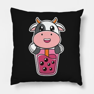 cow kawaii boba tea Pillow