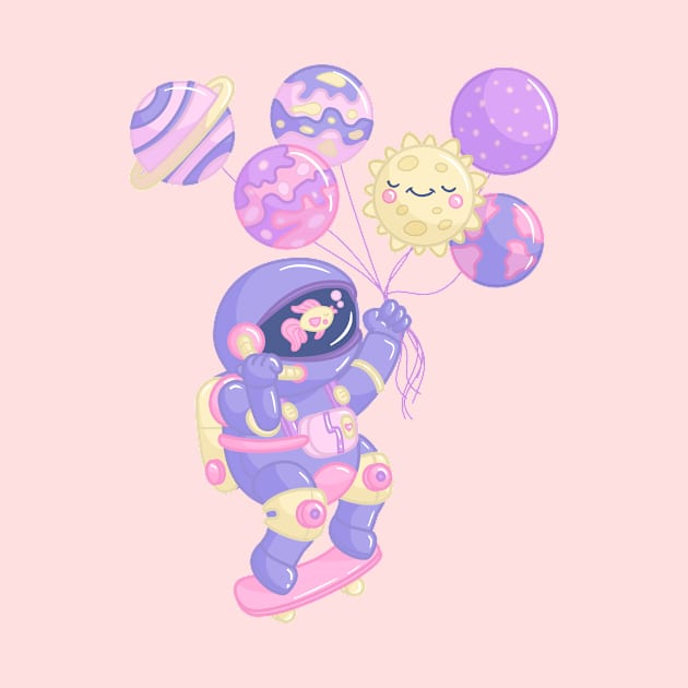 Kawaii astronaut with planet balloons by levinanas_art