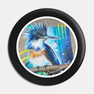 Belted Kingfisher Chalk Art Sticker Pin