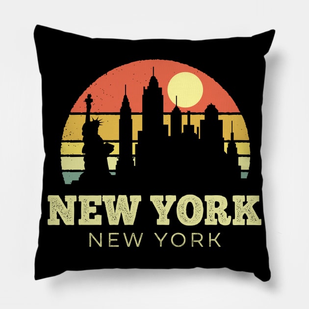 New York New York Vintage Sunset Pillow by DetourShirts