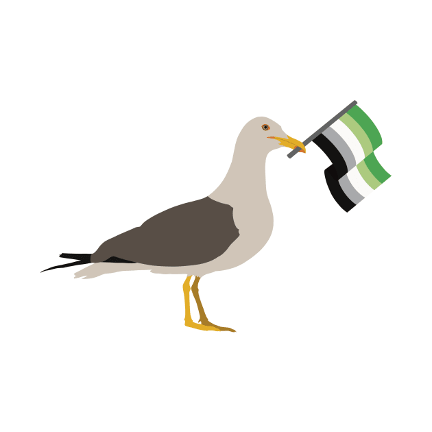 Seagull Holding Aromantic Pride Flag by JustGottaDraw