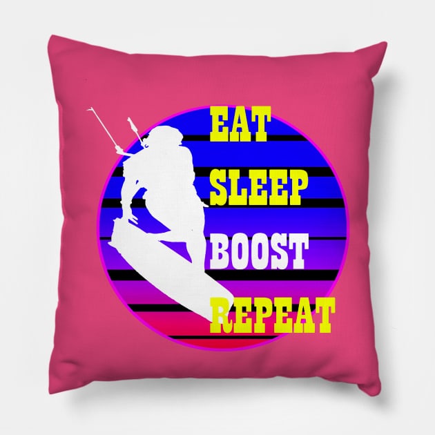 Eat Sleep Boost Repeat Female Kitesufer Retro Sunset Pillow by taiche