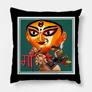 Durga Puja Bengali Hindu Festival Celebration Art with Lion Drummer and  Lotus in Digital Pop Art Style Pillow