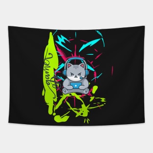 Colorful Cat Gamer Tapestry