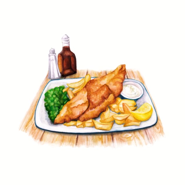 Fish & Chips - Watercolour food illustration by AmandaDilworth