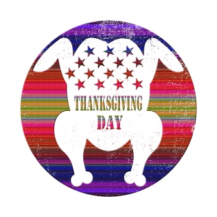 Patriotic Turkey American Flag Distressed Thanksgiving Day - Colorful Circle Sunset T-Shirt