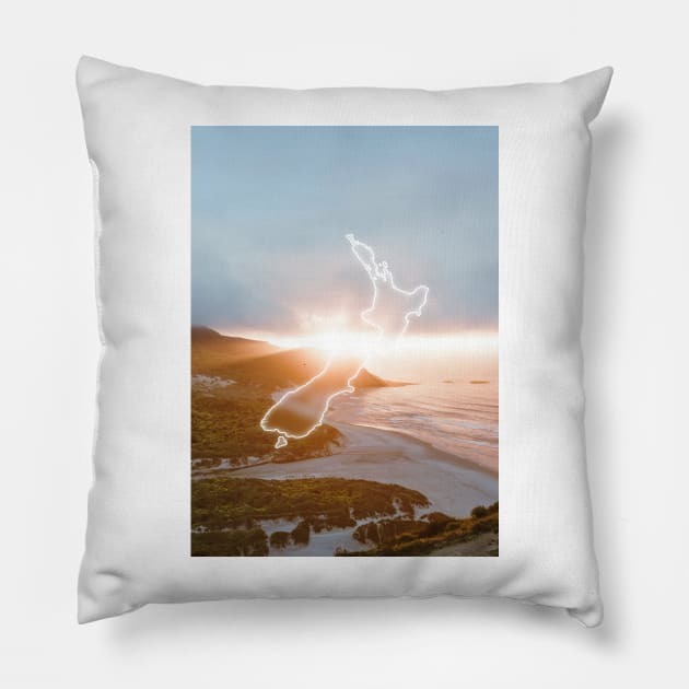 New Zealand Country Map | Luminous Landscapes Pillow by Visitify