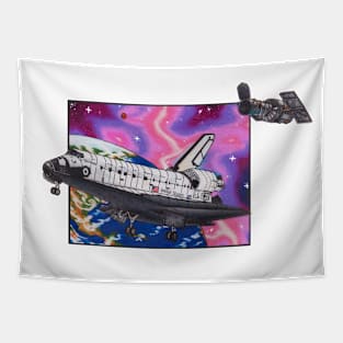 Space Shuttle Discovery and Hubble Tapestry