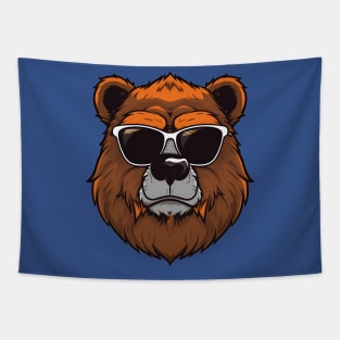 Sarcastic furry bear logo blue Tapestry