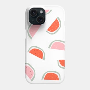 Red and pink watermelon slice with bones design on white background seamless pattern wallpaper backdrop. Phone Case