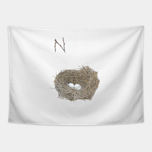 N for nest alphabet illustration Tapestry by DamiansART