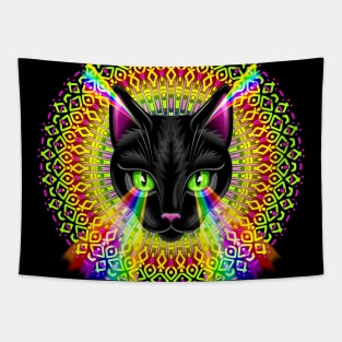 Cat Mandala Rainbow Surreal Art Tapestry