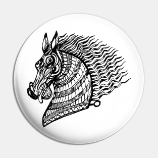 head of the CRAZY HORSE Black and White ink Pin