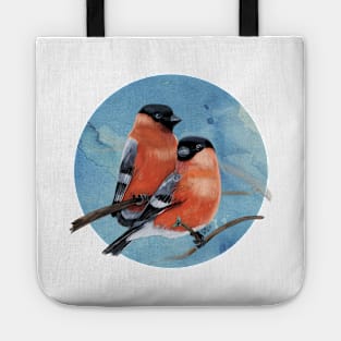 Bullfinches, watercolor Tote