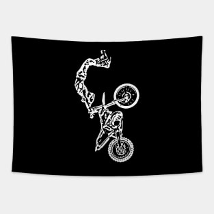 Motocross Jumping Freestyle White Sketch Art Tapestry