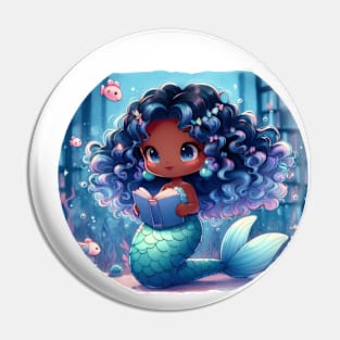 Cute Mermaid Cartoon Reading Under the Sea Pin