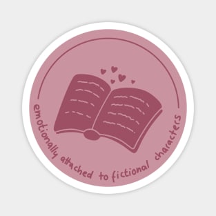 Emotionally attached to fictional characters red pink romance book design with hearts (round) Magnet