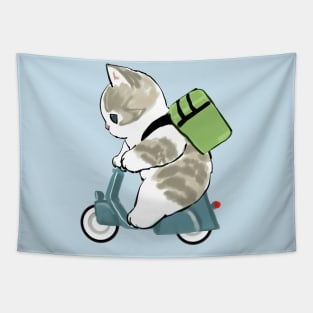 Cat Riding Motorcycle Tapestry