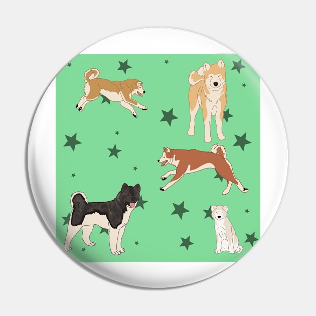 Mint Akitas and Stars Pin by TrapperWeasel