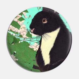 Cute Floral Black Fuzzy Lop Rabbit with Binkying Eyes Innocent Bunny Expression Emotional Animal Pin