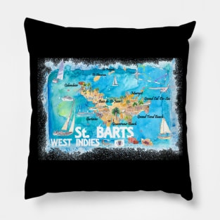 St Barts Illustrated Travel Map With Roads Pillow