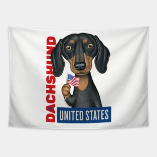 Doxie red white and blue flag with paw Dachshund United States Tapestry