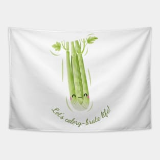 Let's Celery-brate Life Cute Watercolor Celery Tapestry