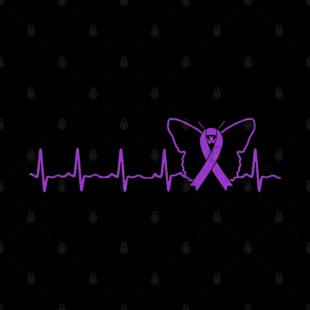 Alzheimer's Disease Awareness Heartbeat Butterfly Ribbon - In This Family We Fight Together by QUYNH SOCIU