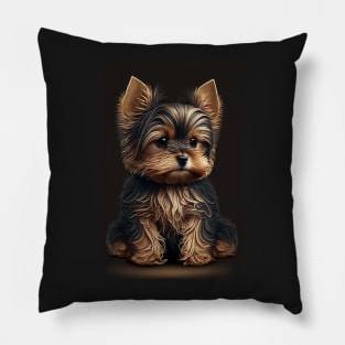 Super Cute Yorkshire Terrier Puppy Portrait Pillow