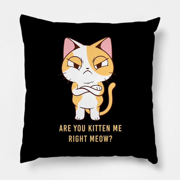 Are You kitten me right Meow, Pissed Cat Pillow by EquilibriumArt