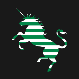 Glasgow Celtic Football Club Green and White Hooped Unicorn Silhouette T-Shirt